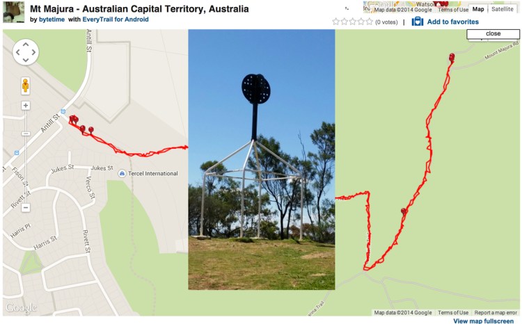Mt Majura, Screenshot from EveryTrail