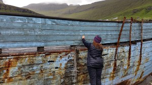 Documentation of ‘Trace drawing’ Berkana, Laguz (inverted), Teiwaz in Fuglafjørður, photograph by Martin Drury