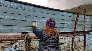 Documentation of ‘Trace drawing’ Berkana, Laguz (inverted), Teiwaz in Fuglafjørður, photograph by Martin Drury
