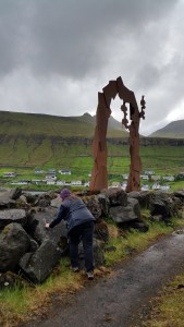 Documentation of ‘Trace drawing’ Berkana, Laguz (inverted), Teiwaz in Fuglafjørður, photograph by Martin Drury