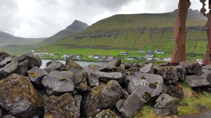 Documentation of ‘Trace drawing’ Berkana, Laguz (inverted), Teiwaz in Fuglafjørður, photograph by Martin Drury
