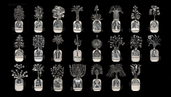 Materials & Technique:sculptures, 23 cut and moulded sardine tins; aluminium, tin and steel Dimensions: each approx. 24.5 h x 11.0 w x 1.5 d cm Image rights: © Fiona Hall