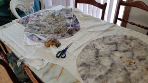 Sewing the fabric into shell shapes